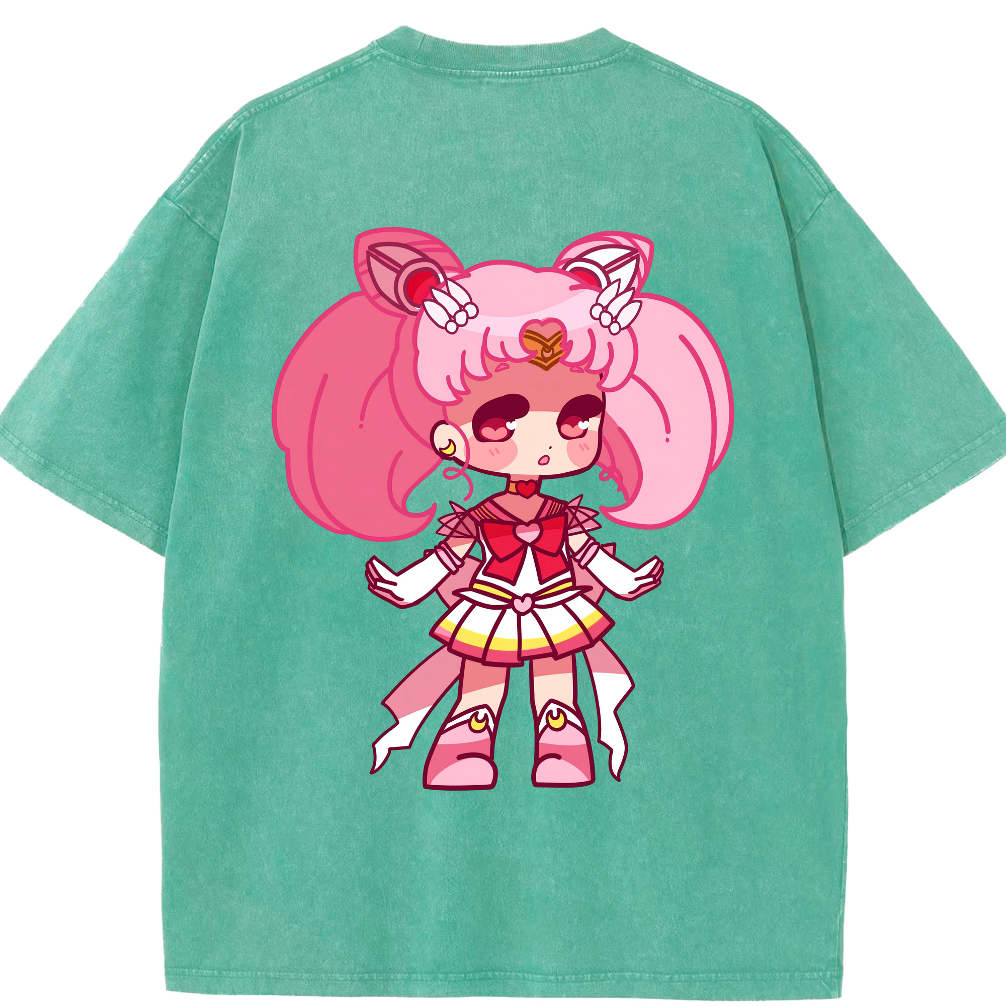 （画像用） 美少女戦士セーラームーン ちびうさ Sailor Moon Chibiusa Tsukino Usagi Small Lady Serenity 綿100% ヴィンテージ風 半袖Tシャツ（背面プリント）